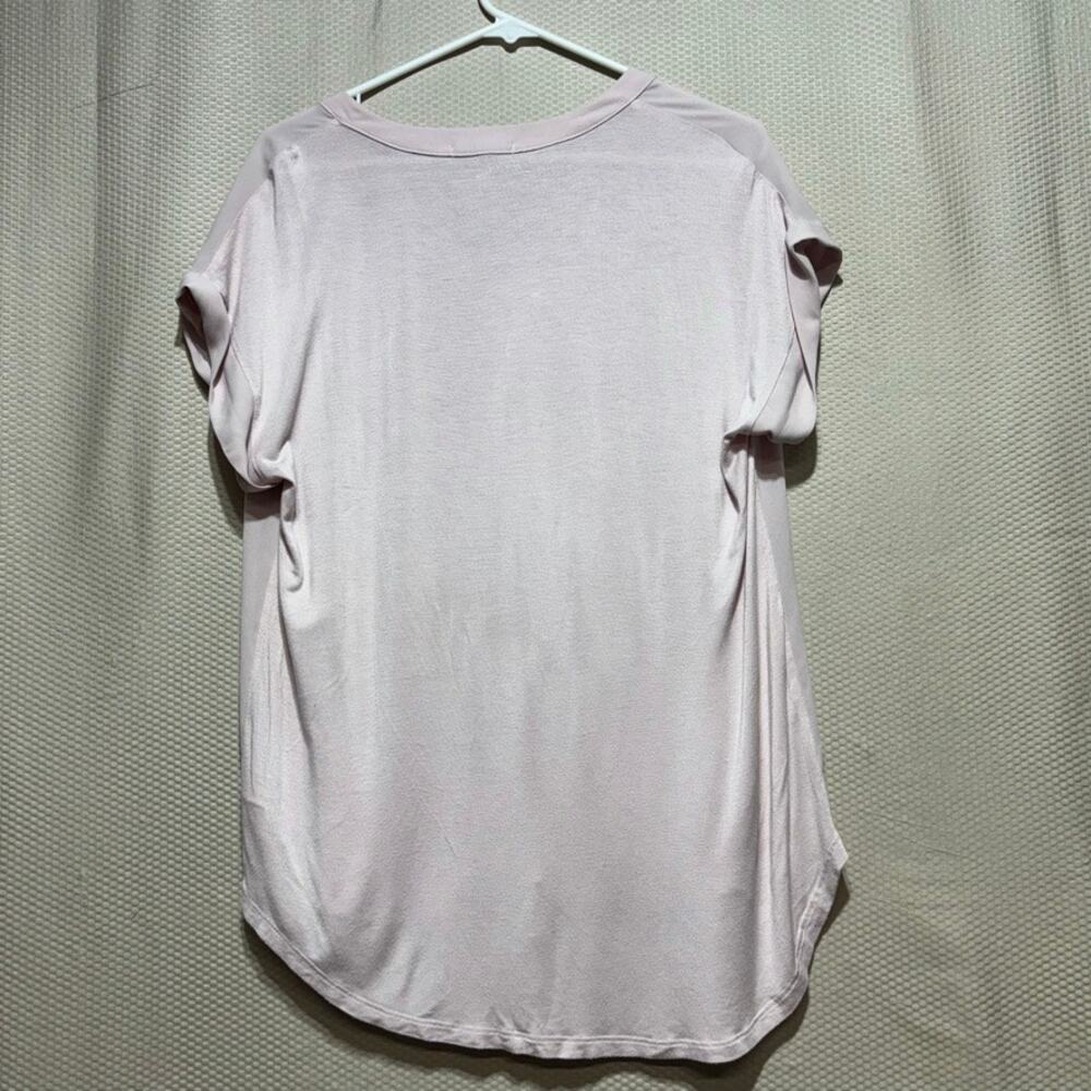 Pleione Women's Dusty Pink Hi-Lo Blouse Size M V Neck Short Sleeve Casual - Picture 8 of 8